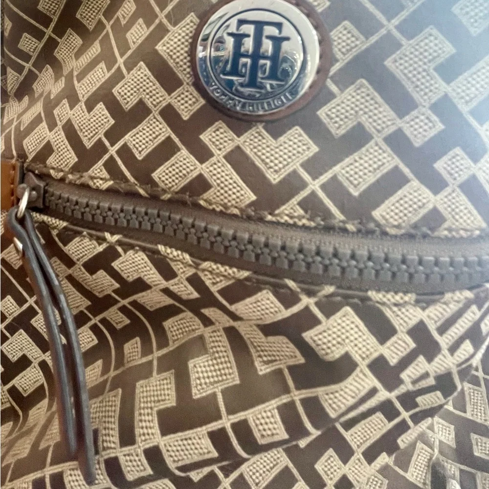Tommy Hilfiger Tan and Brown Backpack with Signature Monogram